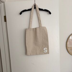 Beige Sequin 'S' Canvas Tote Bag